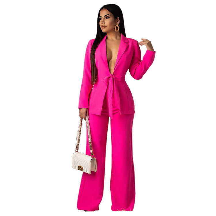 Chic Sexy Deep V Neck Collar Two Piece Formal Office Women's Suit