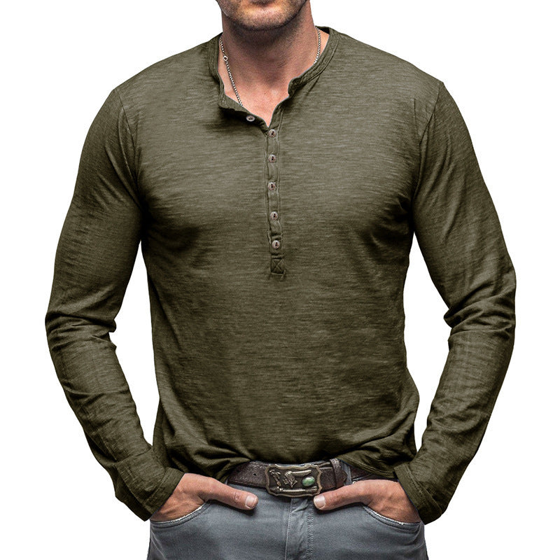 European And American Men's Slub Cotton Autumn And Winter Base Henley Shirt