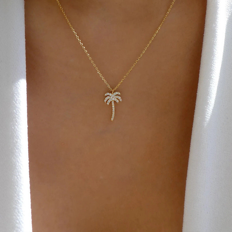 Trend Diamond Coconut Tree Pendant Necklace