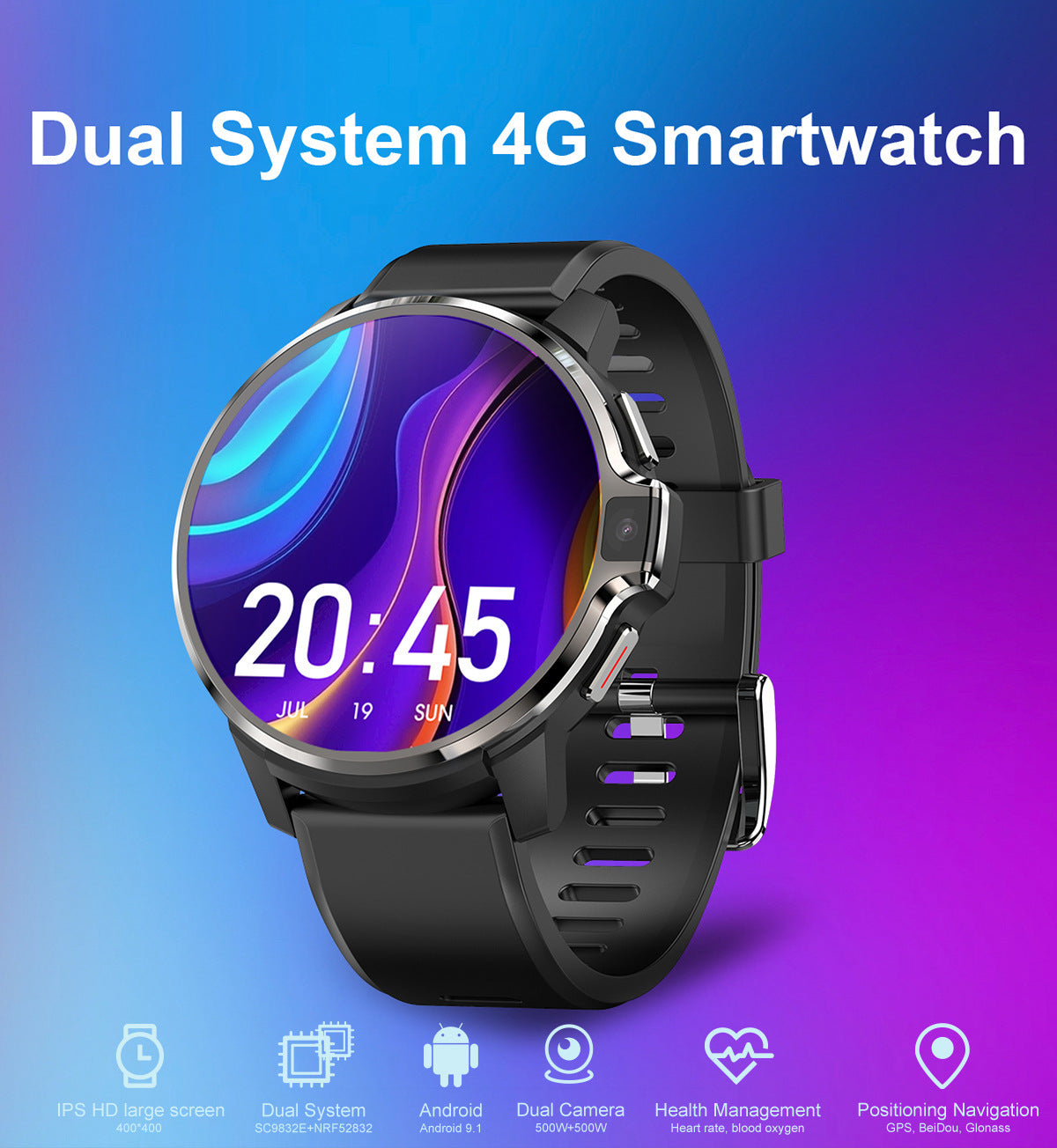 Call Location Heart Rate Large Screen Dual System 4G Smart Watch