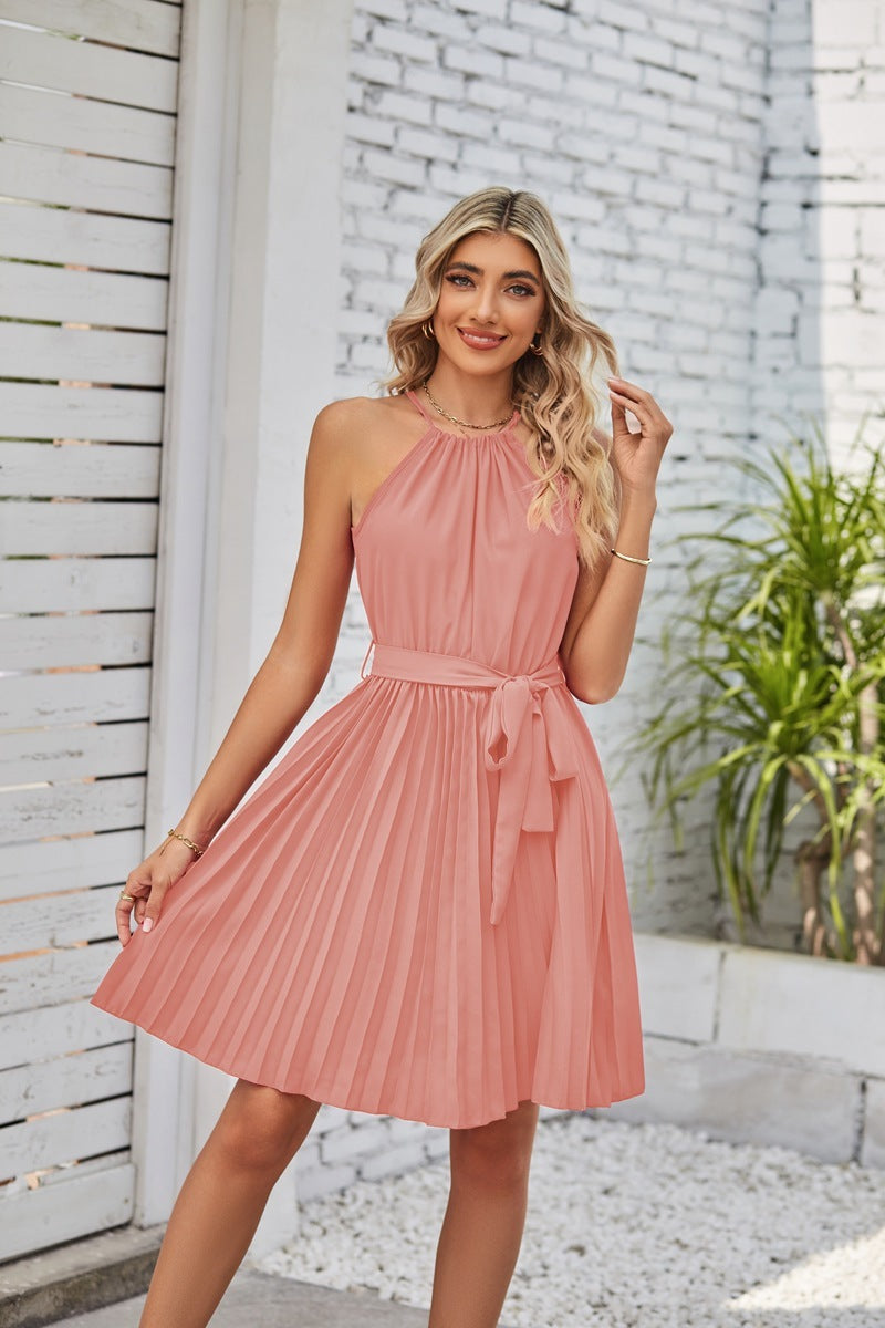 Women Summer Halter, Pleated  Dress