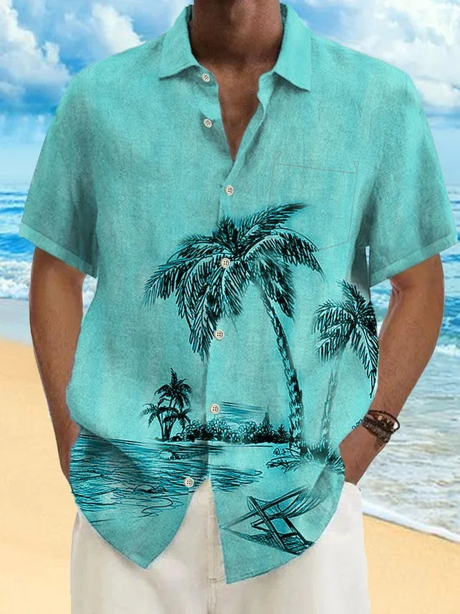 Coconut Print Short Sleeve Lapel Shirt