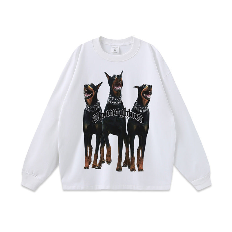 Doberman Pinscher Dog Head American High Street Print Casual Loose Men And Women Distressed T-shirt