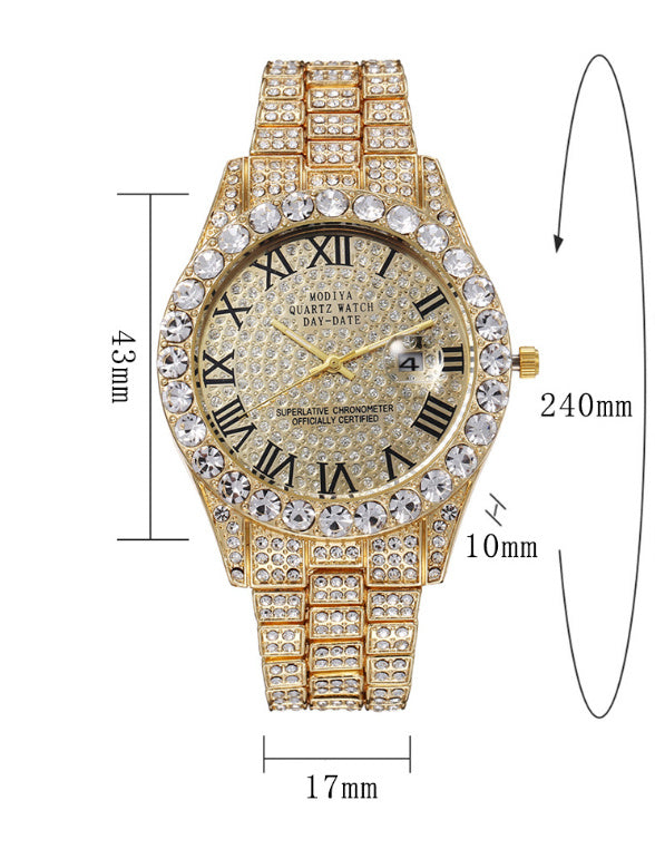 Full Diamond Surface Roman Scale Steel Watch