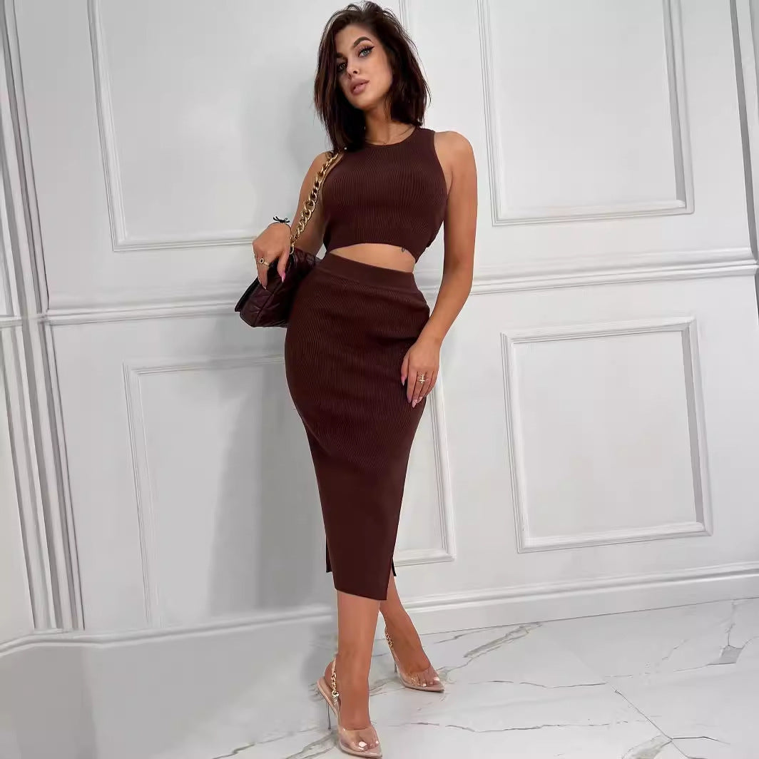 Women's Slim-fit Slit Two-Piece Dress