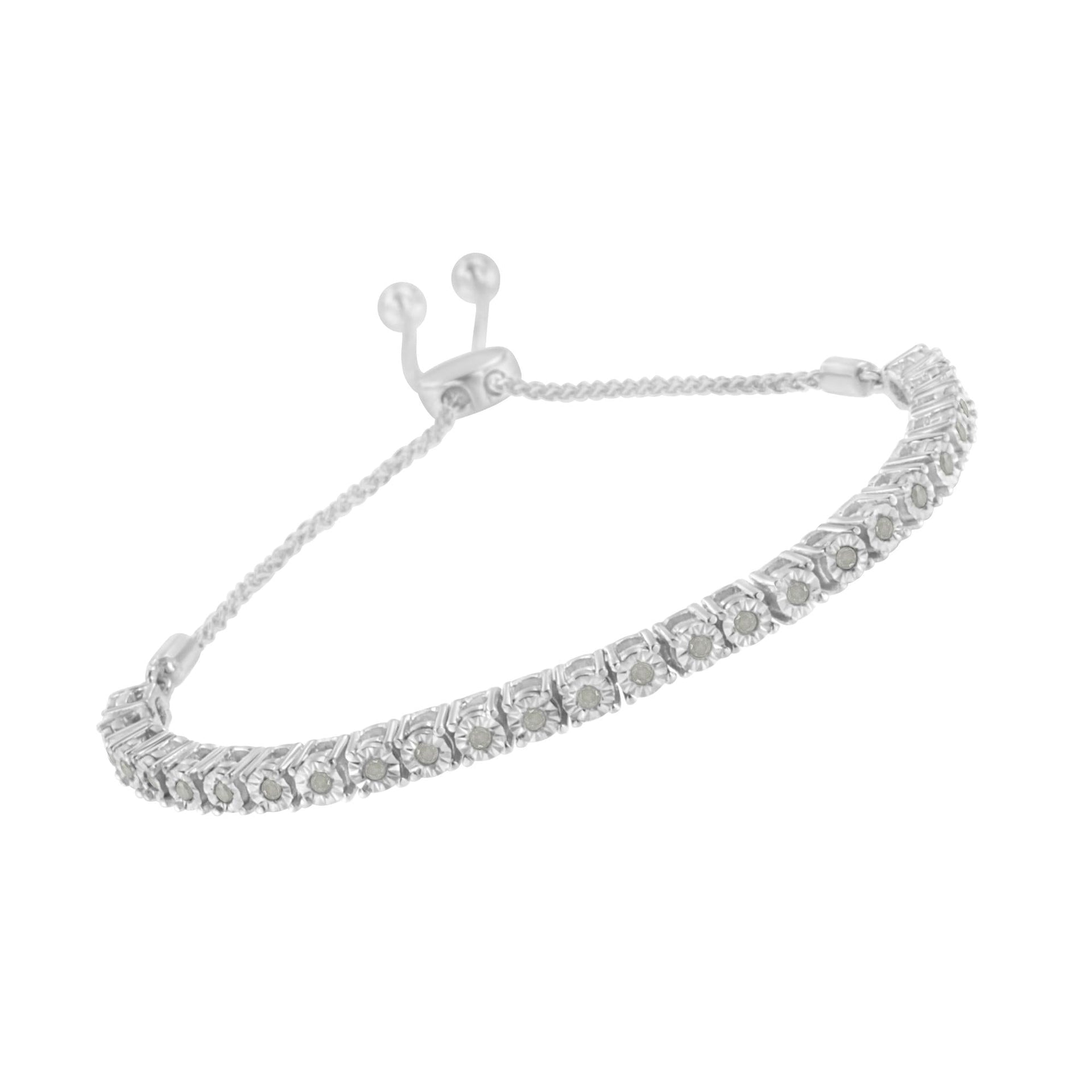 .925 Sterling Silver 1/4 Cttw Miracle-Set Diamond 4”-10” Adjustable Bolo Tennis Bracelet (I-J Color, I3 Clarity)