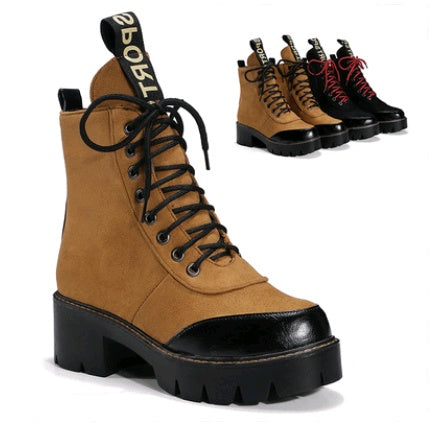 Fashion leather boots with flat bottom flat boots student women's boots rivet Martin boots