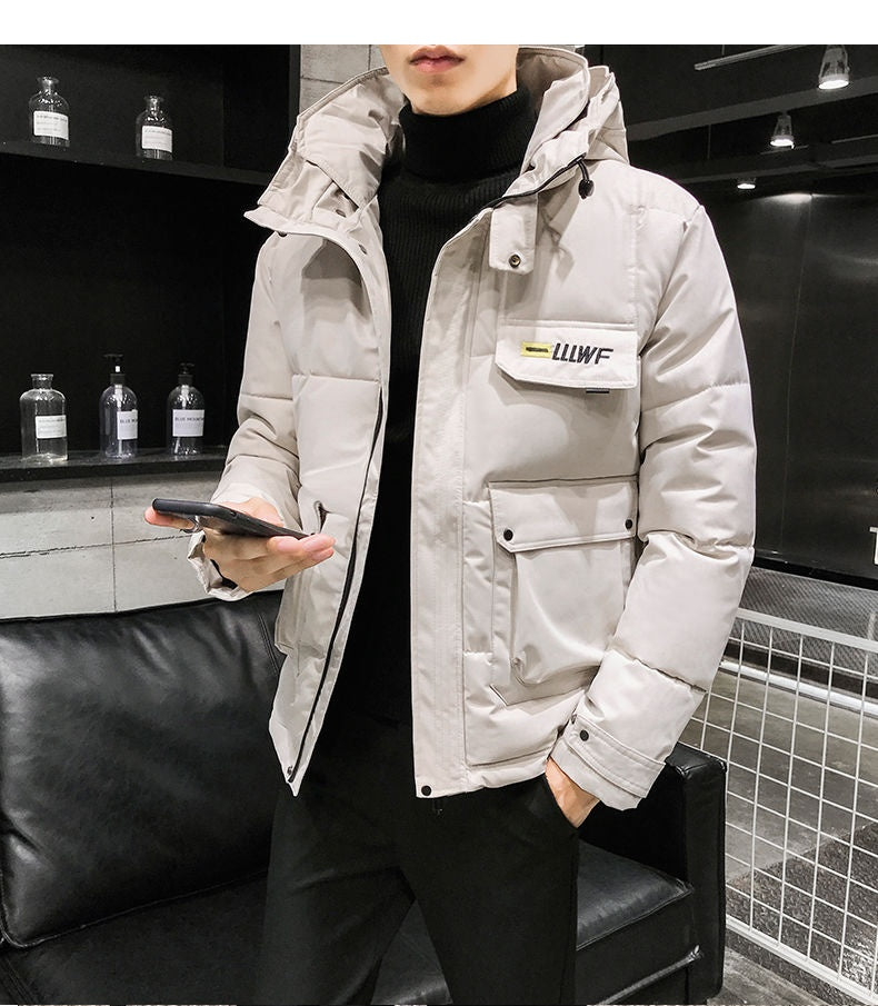 Warm three-dimensional patch pocket padded jacket