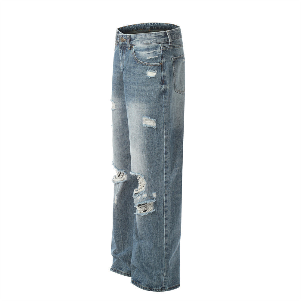 Washed And Frayed Jeans Men's Street Tide Brand