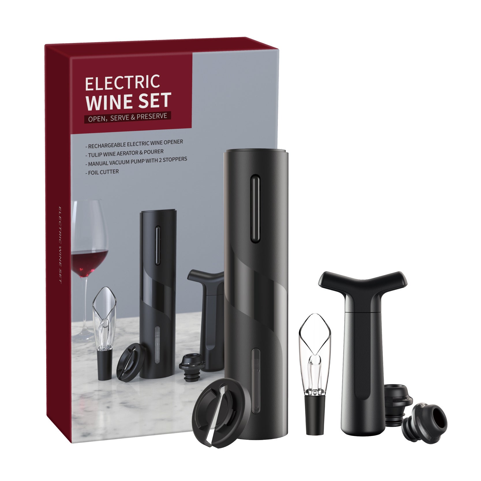 Rechargeable Electronic Bottle Opener with Tulip Wine Aerator and Pourer