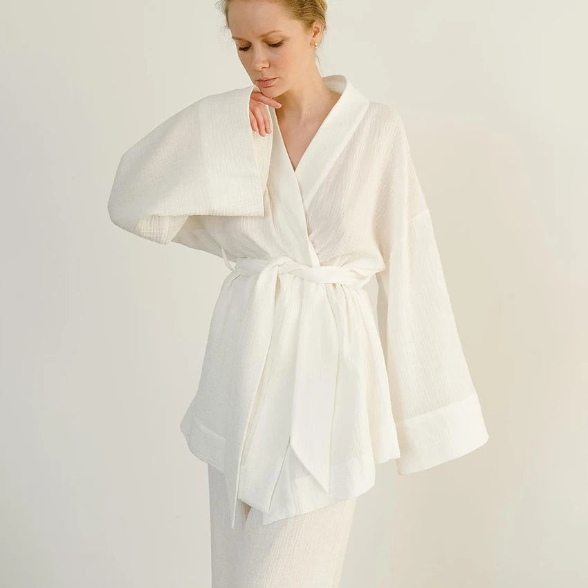 100% Cotton Loungewear With Bathrobe Women's Set