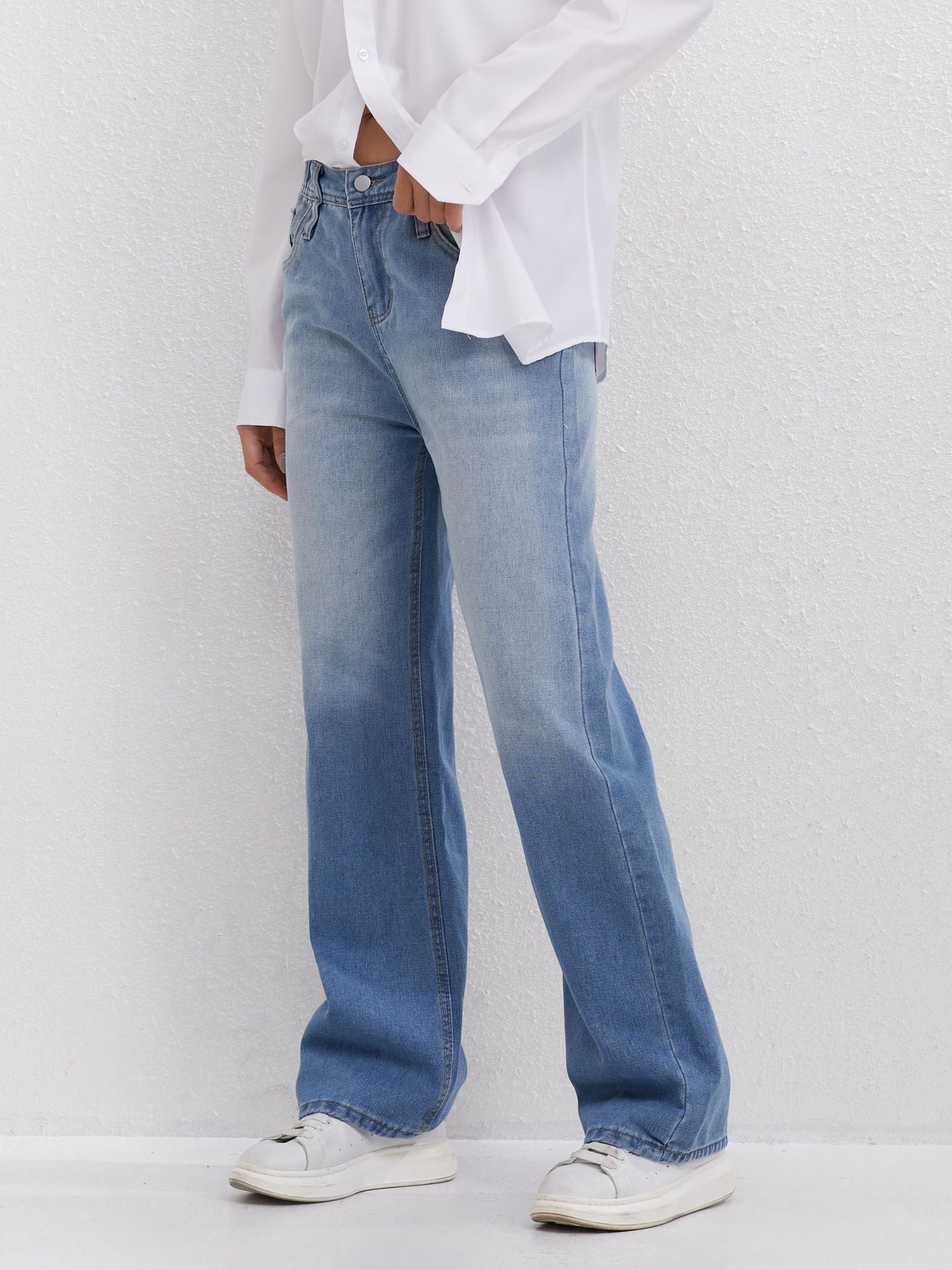 French Style All-matching Slim-fitting Mid-waist Wide Leg Jeans