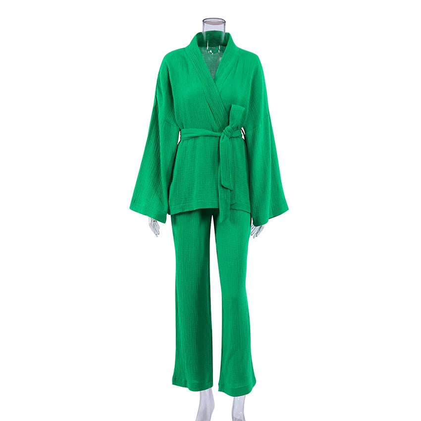 100% Cotton Loungewear With Bathrobe Women's Set