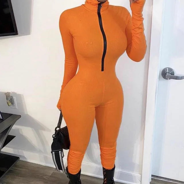 Women Bodycon Pleated Long Jumpsuit Casual Long Sleeve Ribbed Jumpsuits