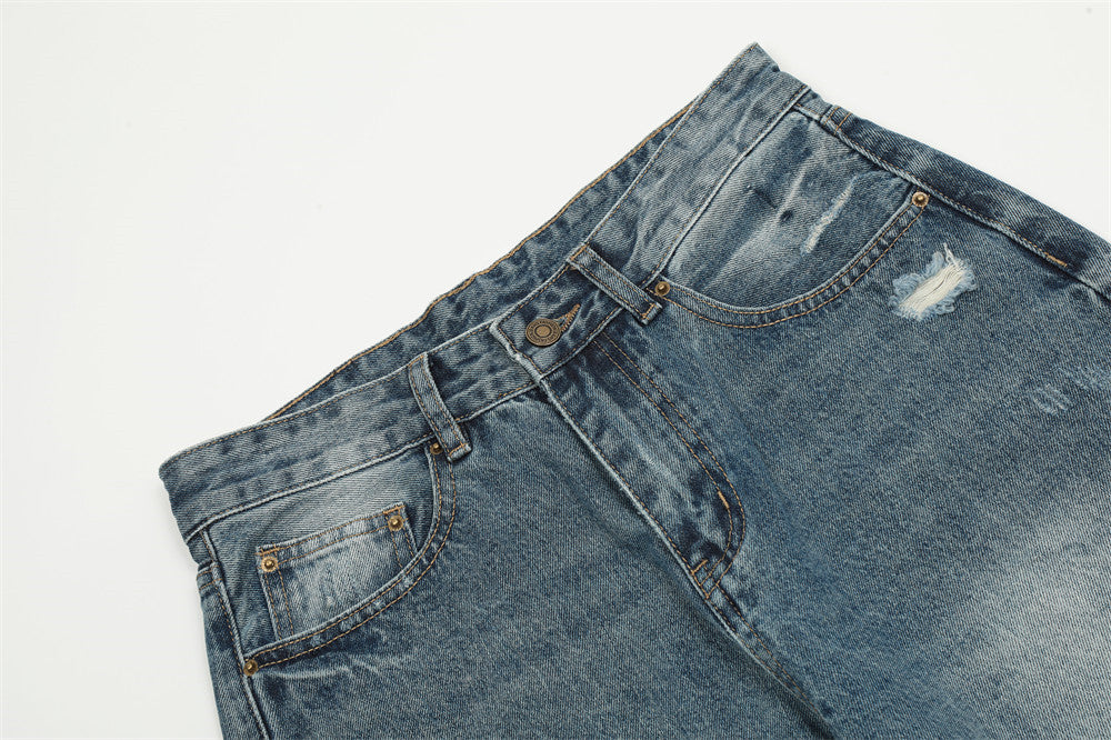 Washed And Frayed Jeans Men's Street Tide Brand