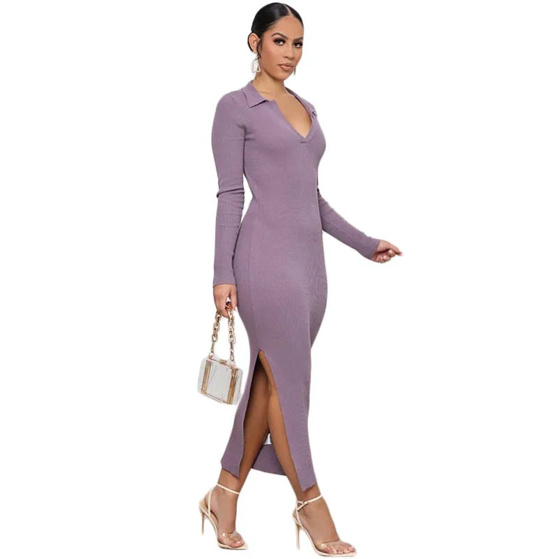 V Neck Bodycon Casual Backless Dresses Elegant Sexy Long Sleeve Dress for Women