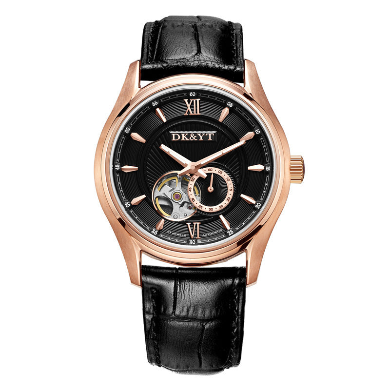 Factory spot cross-border popular full automatic window through small eye through mechanical watch formal sports men''s Leather Watch