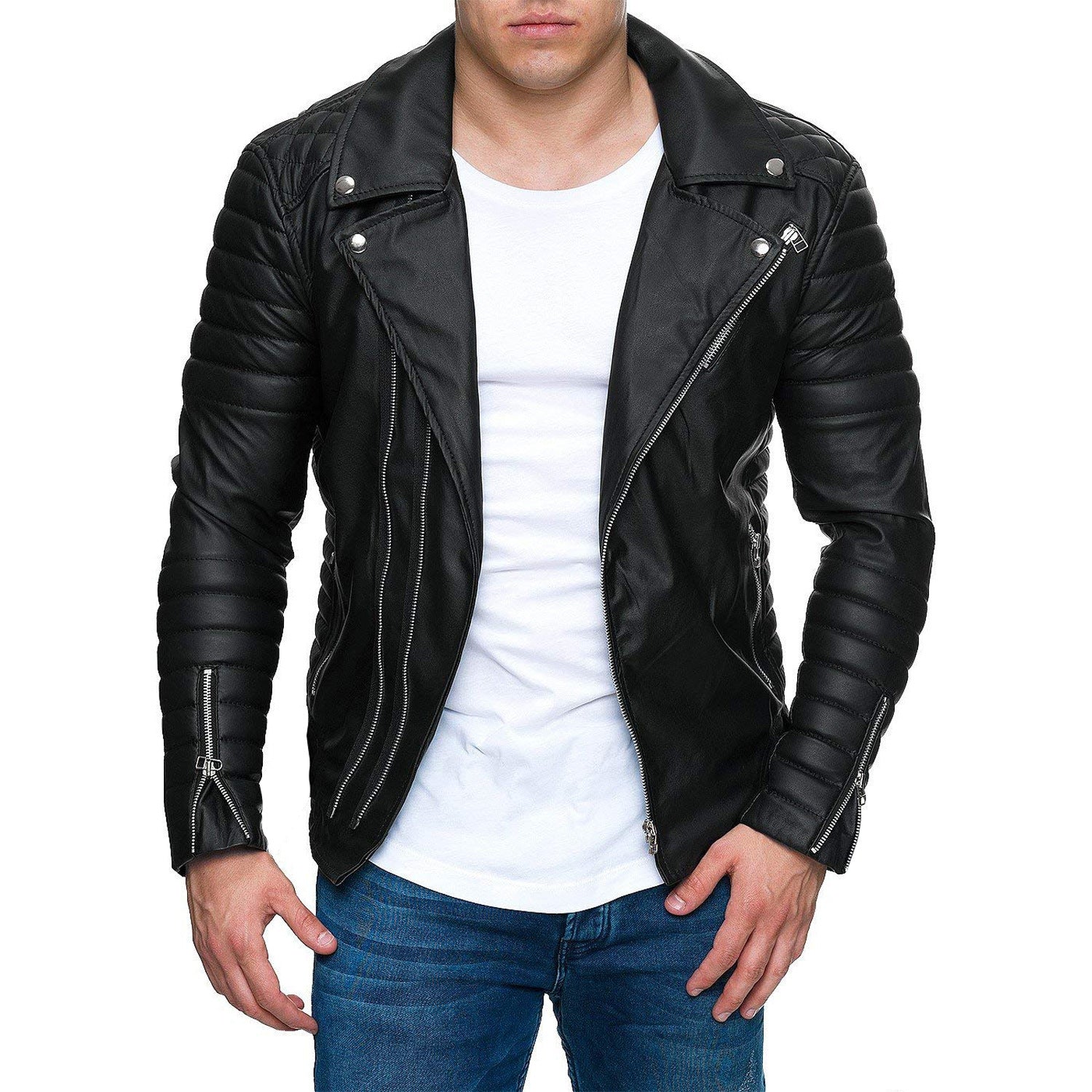 Zippered PU leather jacket