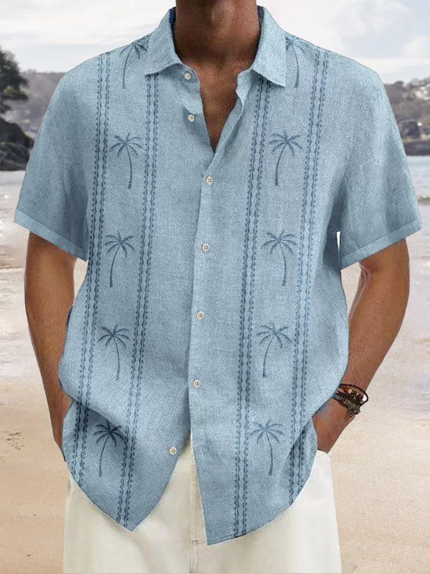 Coconut Print Short Sleeve Lapel Shirt