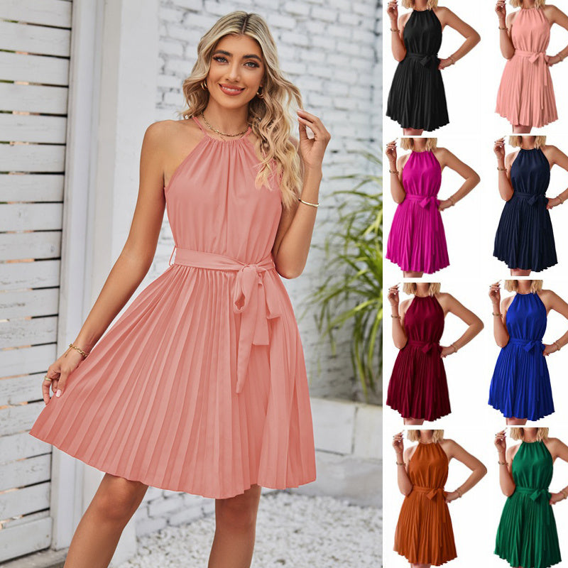 Women Summer Halter, Pleated  Dress