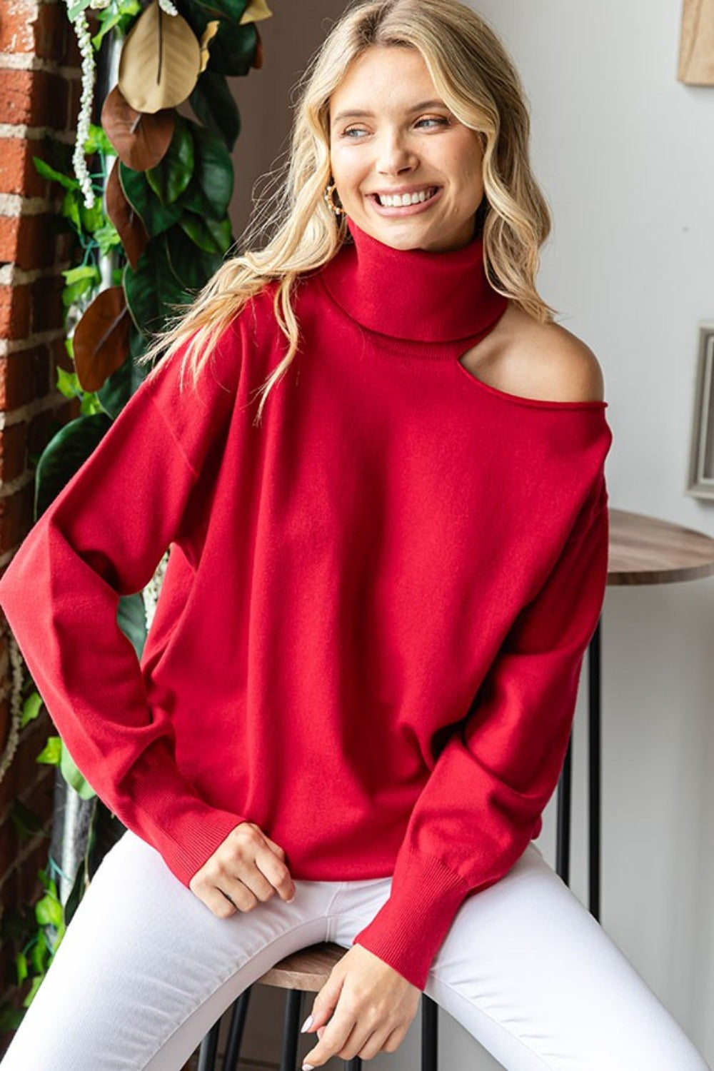 First Love Cut Out Shoulder Turtleneck Sweater