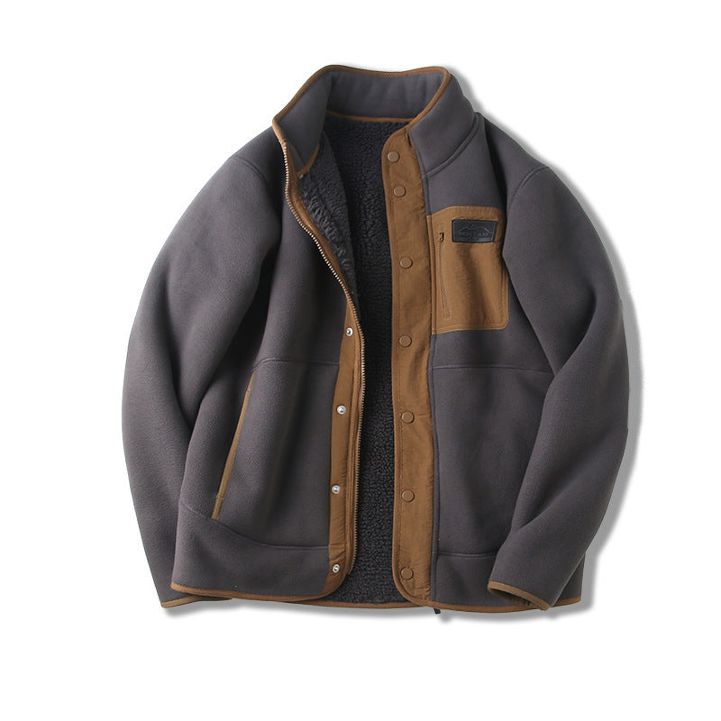 Fleece-lined Thickened Stand Collar Pocket Jacket