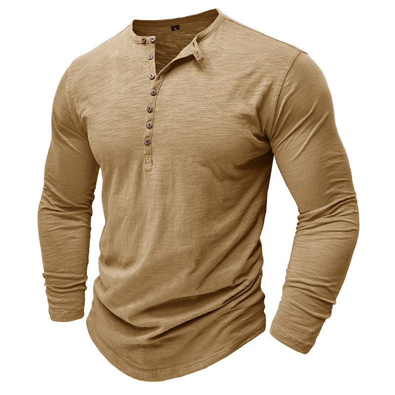 European And American Men's Slub Cotton Autumn And Winter Base Henley Shirt