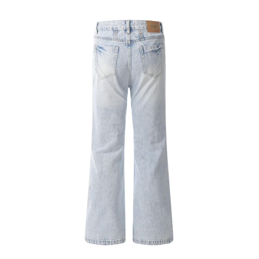 Men's Loose Wash Light Color Denim Trousers