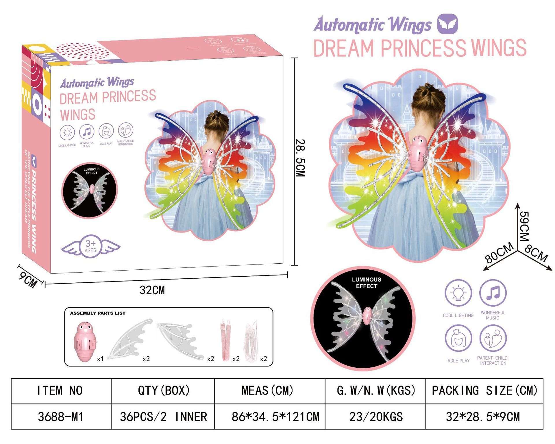 Girls Electrical Butterfly Wings With Glowing Lights Fairytale Wings for Birthdays or Halloween