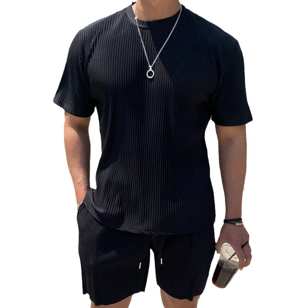 Men's Two Piece Draping Short Sleeve Shirt / Short Set