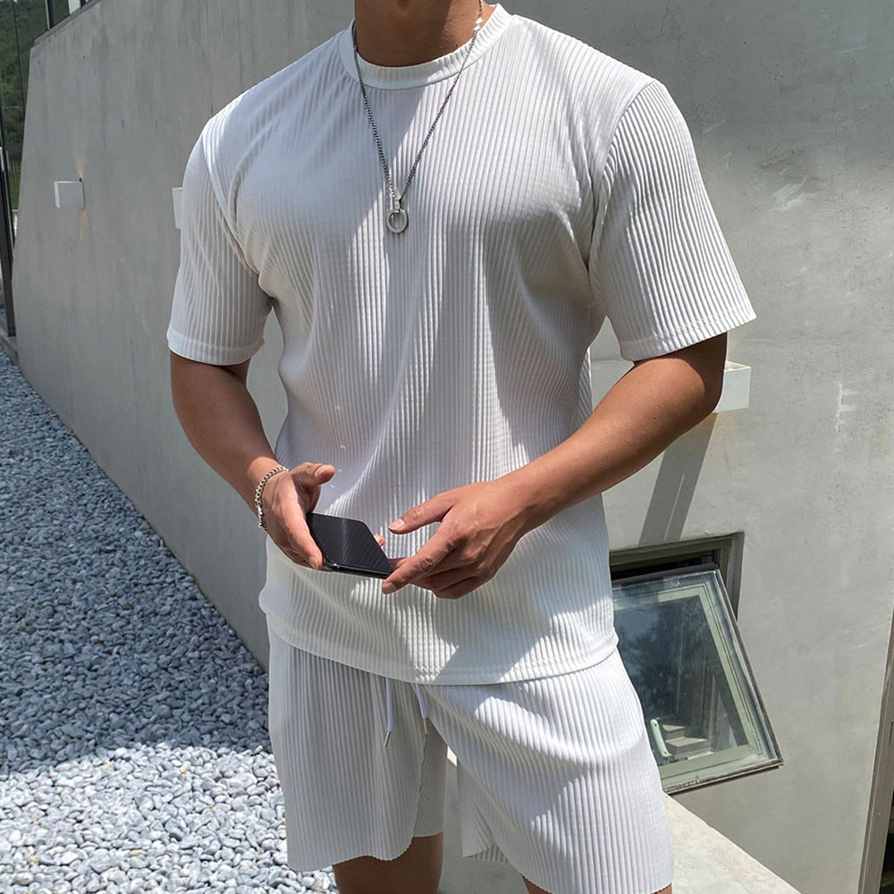 Men's Two Piece Draping Short Sleeve Shirt / Short Set