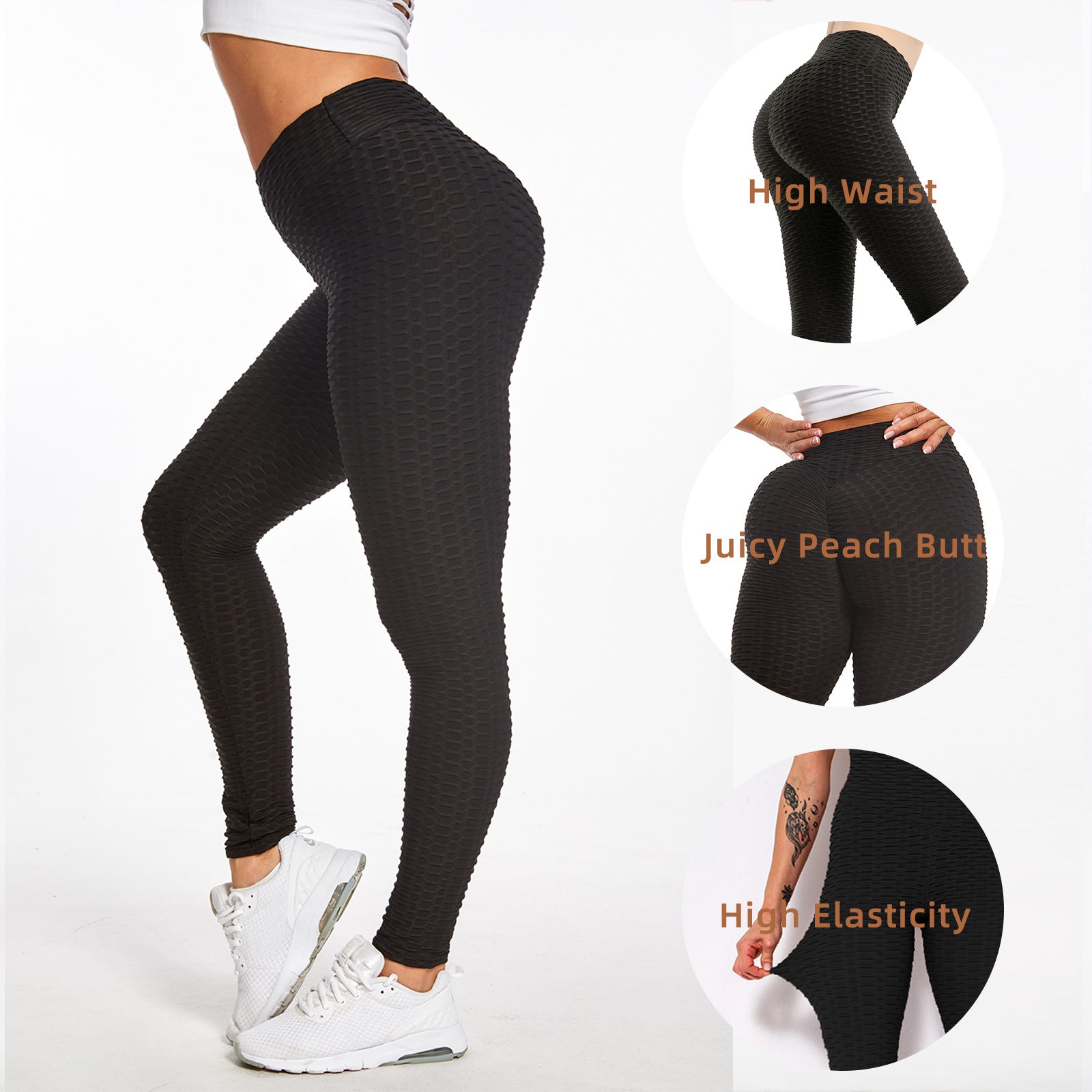 Women Yoga Bubble Textured, Butt Lifting Leggings