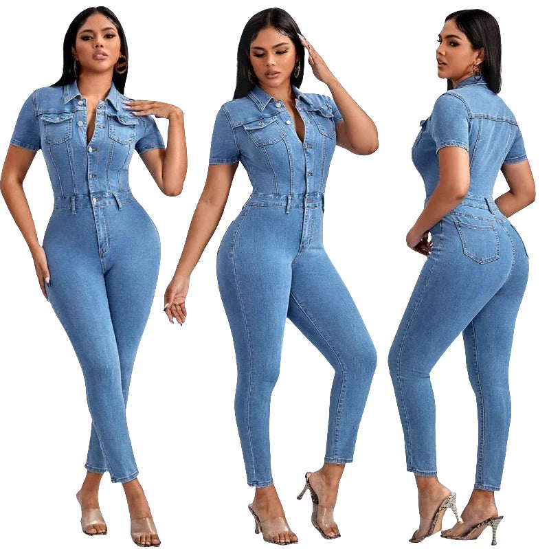 2023 New Stitch Detail Flap Pocket Denim Jumpsuit