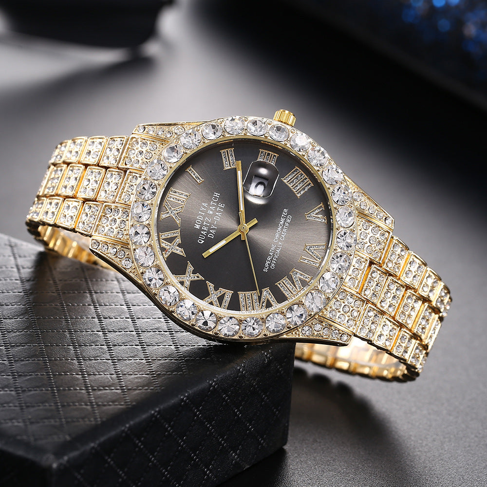 Full Diamond Surface Roman Scale Steel Watch