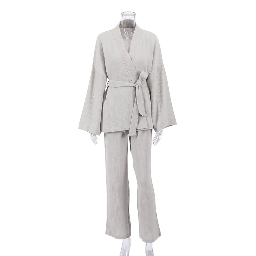 100% Cotton Loungewear With Bathrobe Women's Set