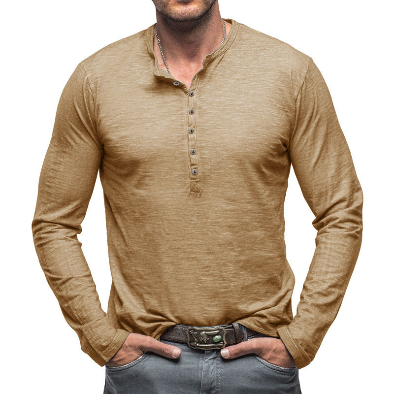 European And American Men's Slub Cotton Autumn And Winter Base Henley Shirt