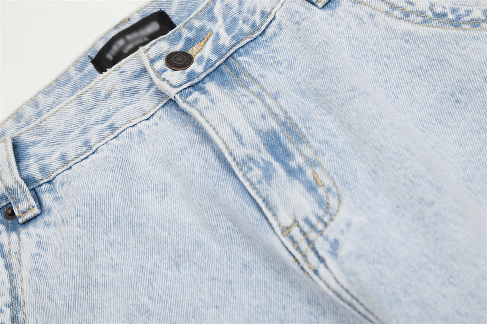 Men's Loose Wash Light Color Denim Trousers