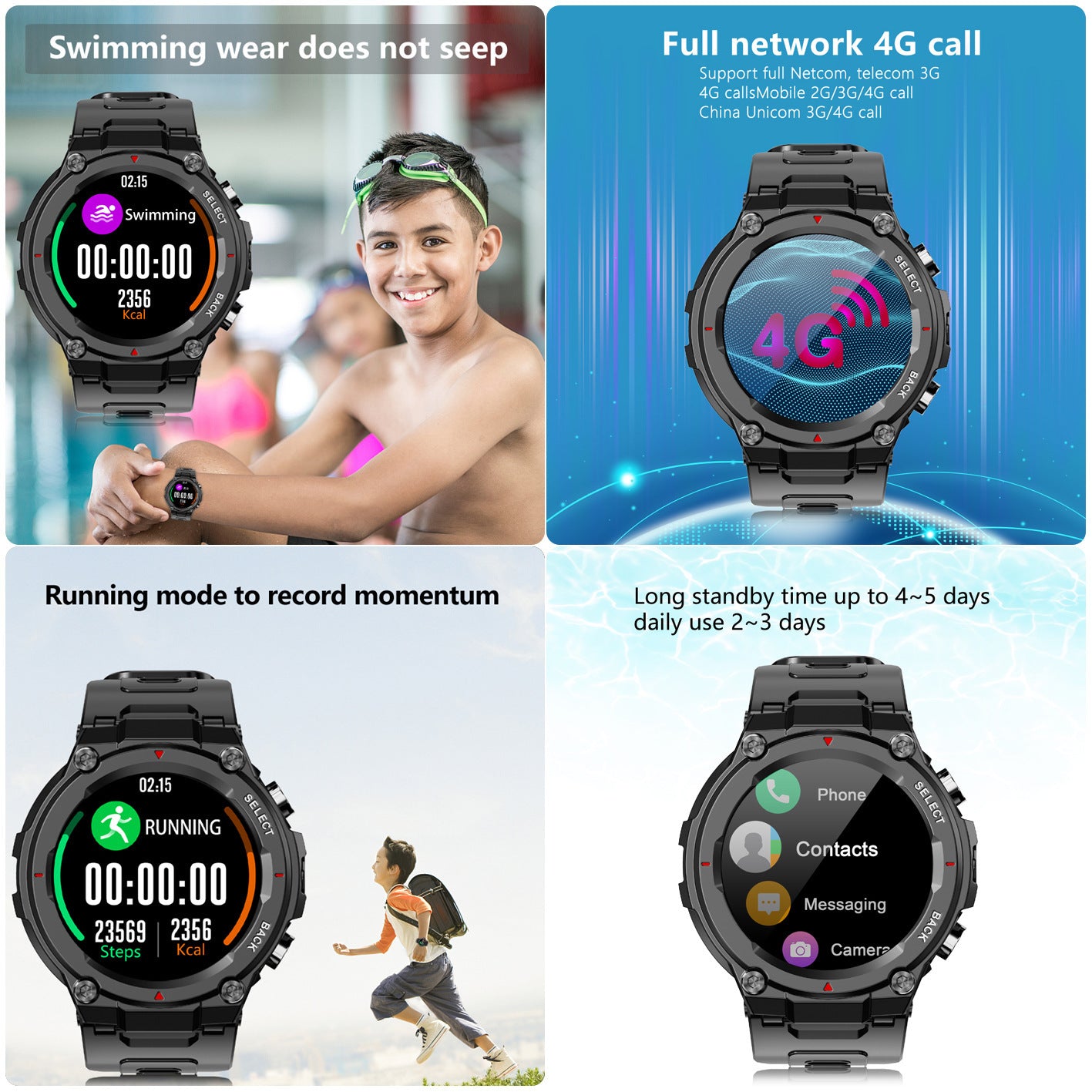 Full-circle Full-view Bluetooth 4G Card Three-proof Watch