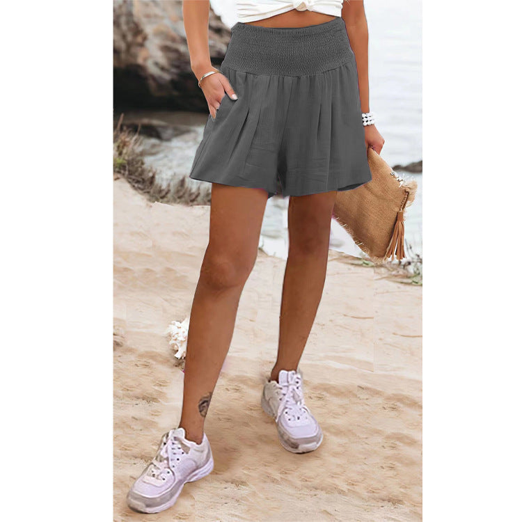 European And American Solid Color High Waisted Shorts Casual Pants