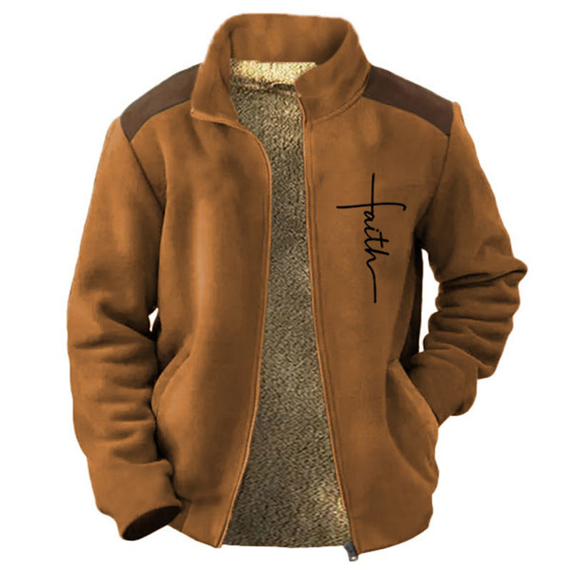 Autumn And Winter Men's Fleece-lined Turn-down Collar Coat