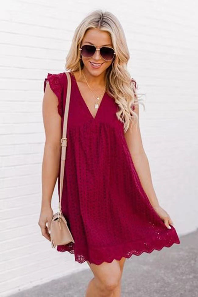 Women Lace, V-Neck, Sleeveless Summer Beach Dress