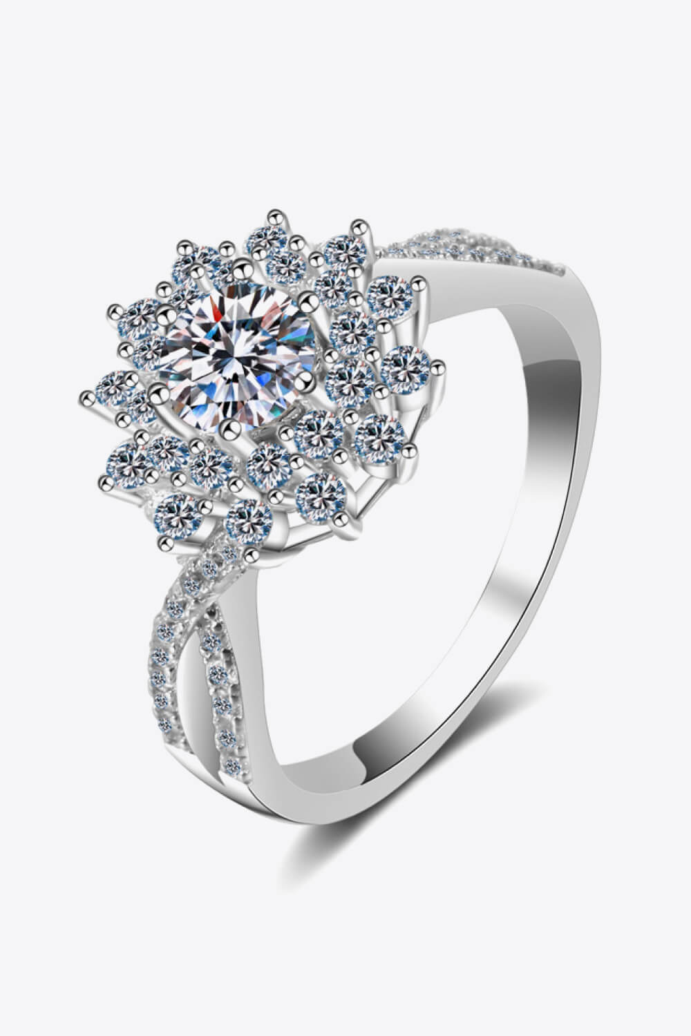 Moissanite Flower-Shape Split Shank Ring