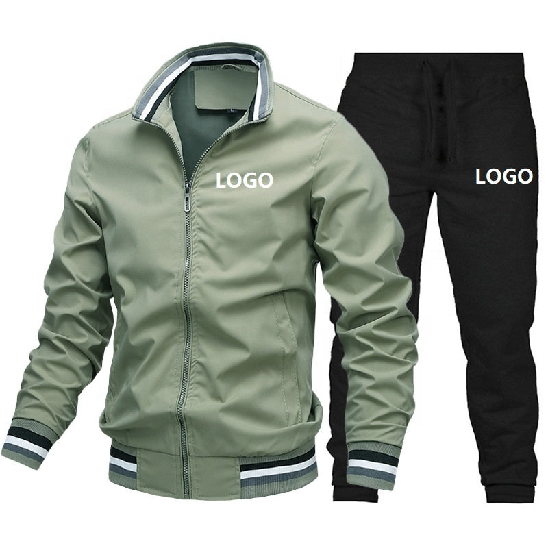 Men's Athletic Two-Piece Jogging Suit with Full Zipper Jacket