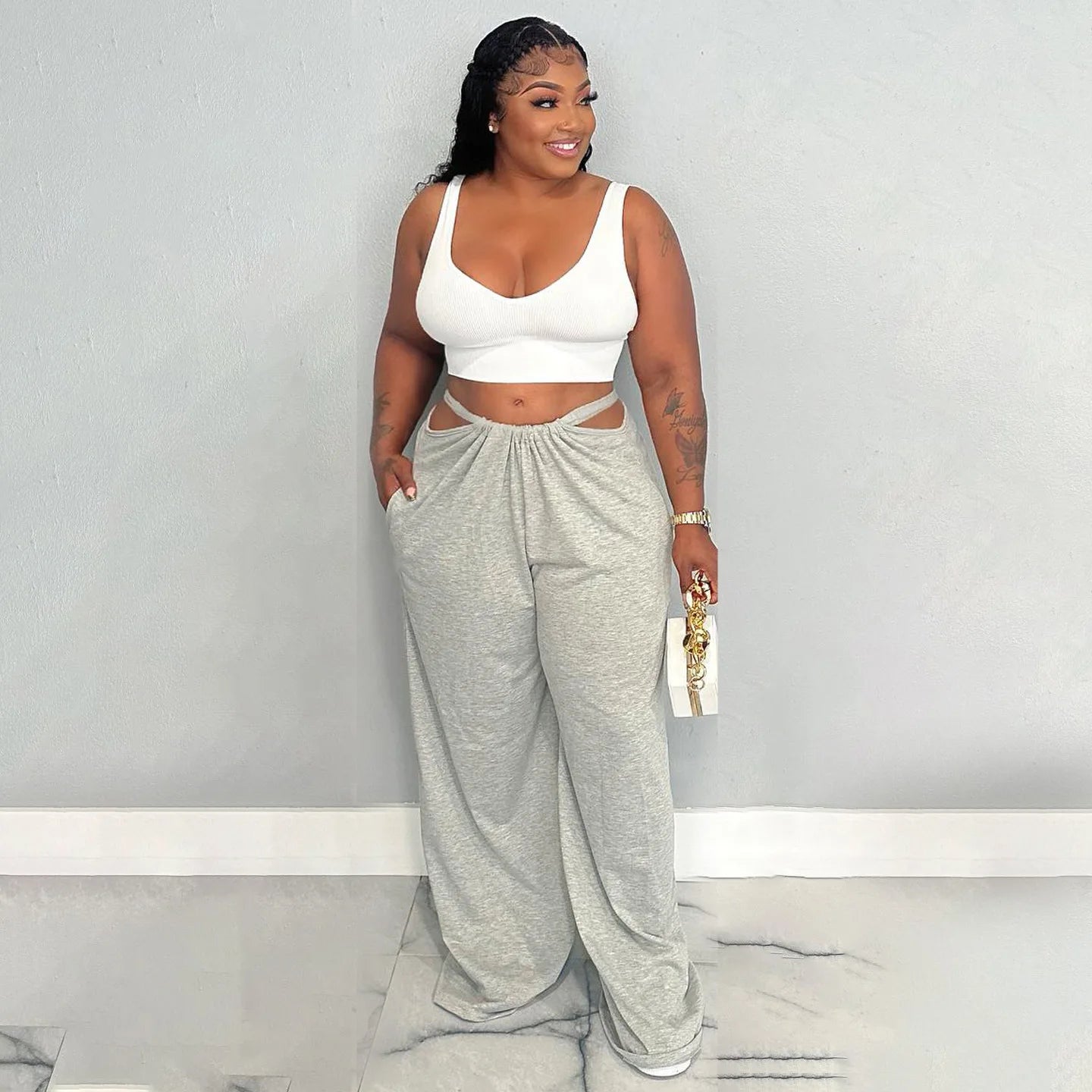 Women's Baggy Fit Backless Wide Leg Strap Long Pants Jumpsuit