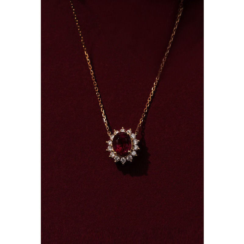 Artificial Ruby Red Treasure Tourmaline Necklace 18K Gold Plated Diamond