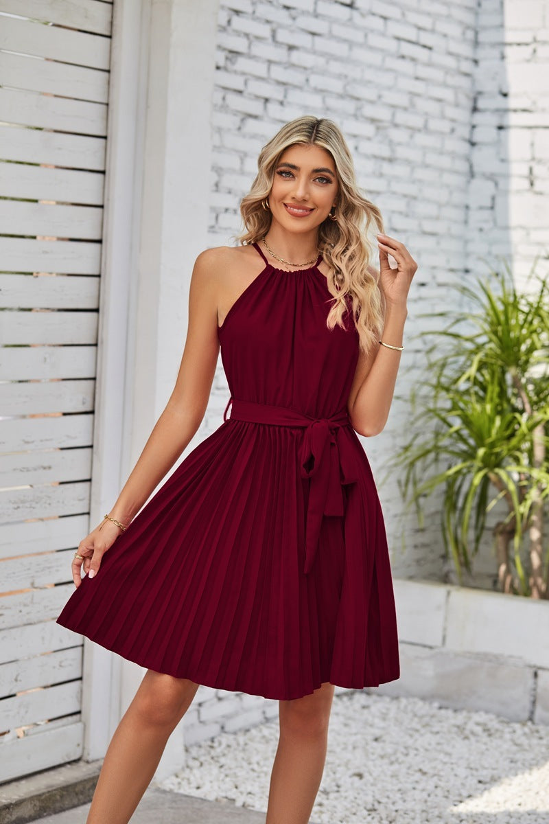 Women Summer Halter, Pleated  Dress