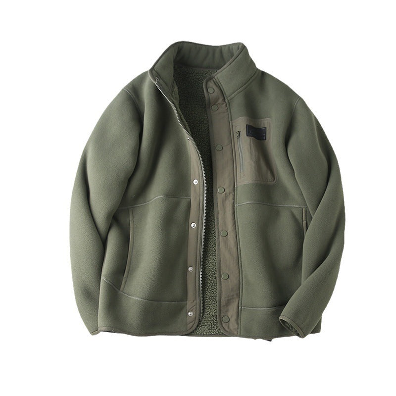 Fleece-lined Thickened Stand Collar Pocket Jacket