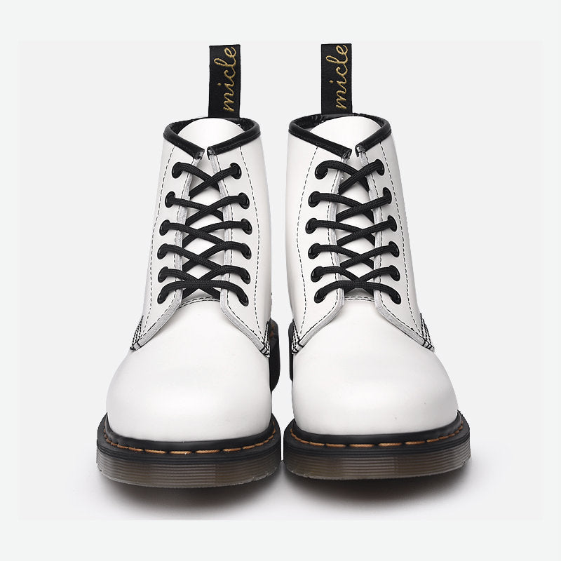 White Hard Leather British Style Short Boots Martin Boots High Top