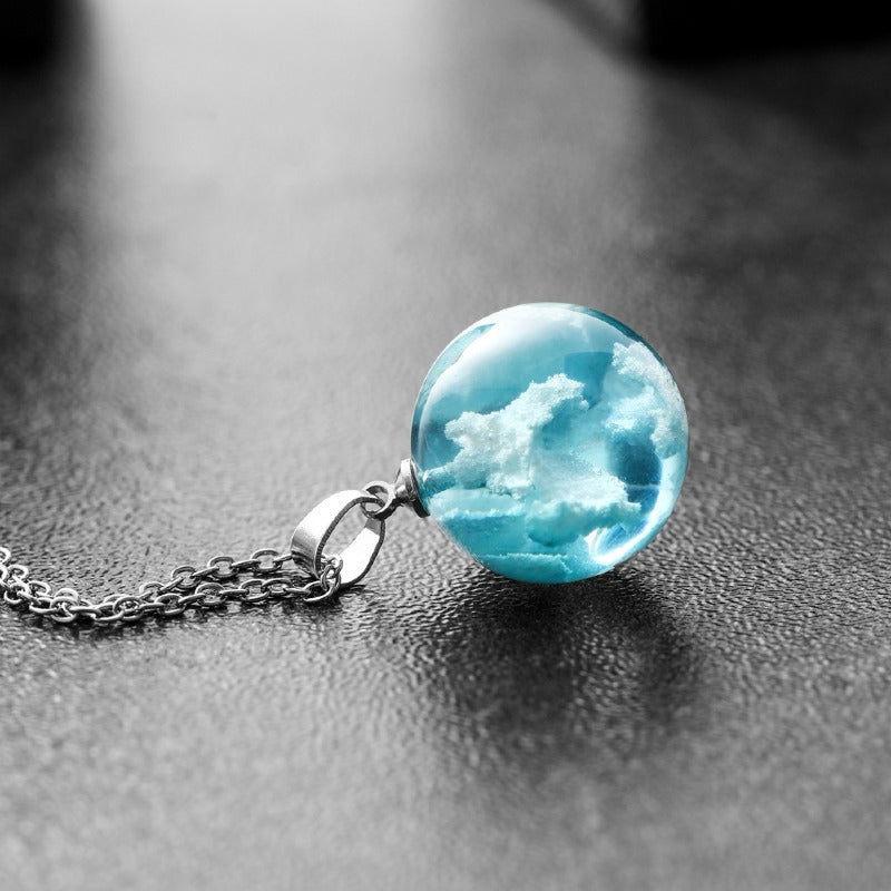 White Cloud Bird Mori Style Ball Necklace