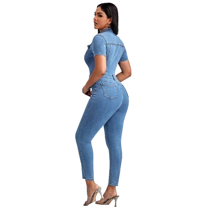 2023 New Stitch Detail Flap Pocket Denim Jumpsuit